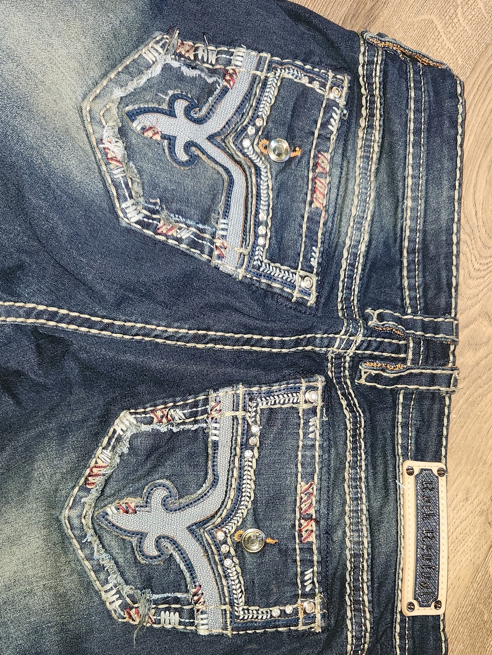 Rock Revival Dark Blue Embroidered Bootcut Jeans